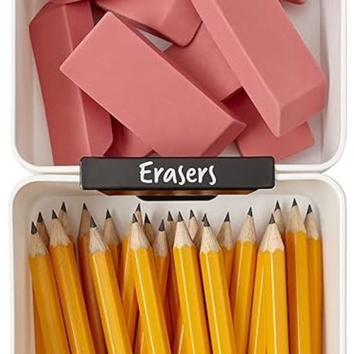 Drawer Organizer Labels. Movable Metal Clip Labels for Storage Drawer Bin Organizing: Desk, Kitchen, Makeup, Jewelry, and Bath. Pack of 15 Black Multisize Clips.