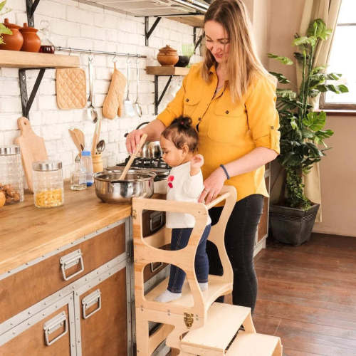 Convertible Kitchen Tower and Writing Desk, 2-in-1 Learning Helper