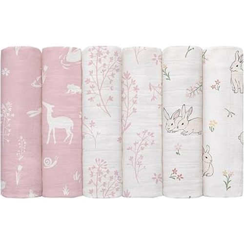 GLLQUEN BABY Receiving Blanket Boy Cotton Muslin Swaddle Blankets Girl Newborn Squares Breathable & Soft Thin Baby Blankets Cloths Double Absorbent Infant Swaddling Wrap - 6 Pack (Looking for Spring)