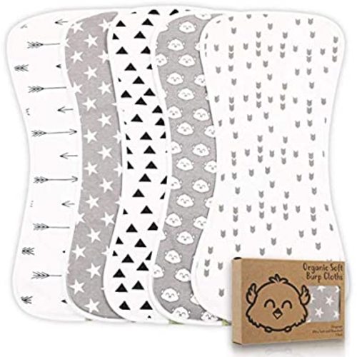 Organic Burp Cloths for Baby Boys and Girls - 5-Pack Ultra Absorbent Burping Cloth, Burp Clothes, Newborn Towel - Milk Spit Up Rags - Burpy Bib for Unisex, Boy, Girl - Burp Cloths Set (Grayscape)