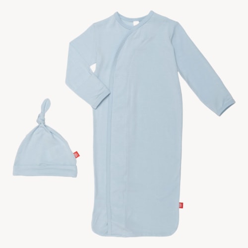 baby blue modal magnetic cozy sleeper gown + hat set