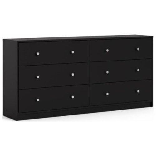 Studio Modern Bedroom Chest Furniture - 6 Drawer Double Dresser, Black