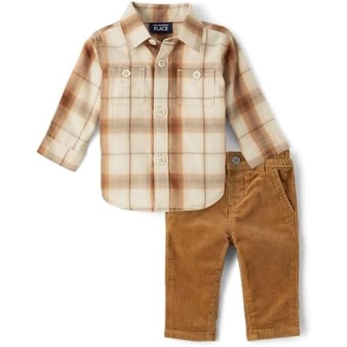 The Children's Place baby-boys And Newborn Button Down Shirt and Pants, 2 Piece Outfit