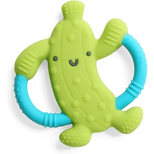 Itzy Ritzy Pickle-Shaped Baby Teether with Handles; Silicone Teether for Babies with Easy-Grab Handles and Textured, Teethable Surfaces - Baby Teething Toy for 3 Months & Up (Pickle)