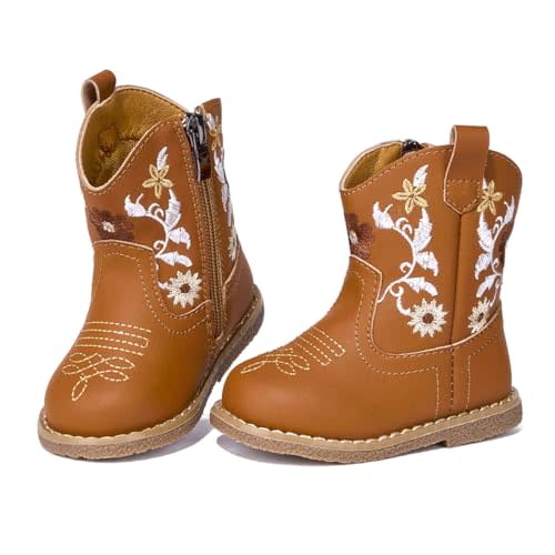 Newsonet Baby Cowboy Cowgirl Boots Infant Western Boots Toddler Boys Girls Round Toe Riding Mid Calf Boots All Seasons for 6 9 12 18 24 Months