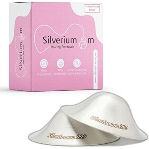 Silveriumom The Original Silver Nursing Cups - Nipple Shields for Nursing Newborn - 100% Pure Silver 999 Silver and Handmade - Nipple Covers Breastfeeding (Trilaminate Silver Regular)