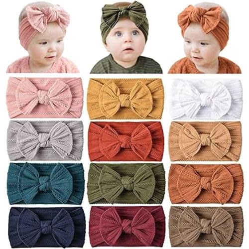 Prohouse 12 Pack Baby Nylon Headbands Hairbands Hair Bow Elastics Handmade Hair Accessories for Baby Girls Newborn Infant Toddlers Kids(Terracotta)