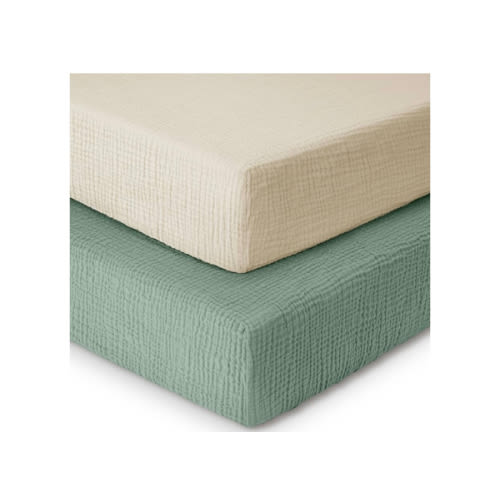 Yoofoss Muslin Crib Sheets for Boys Girls 100% Cotton Fitted Baby Crib Sheet 2 Pack Soft and Breathable for Standard Crib Mattress & Toddler Mattress 52"x28" Apricot&Green