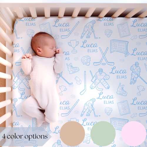 Personalized Hockey Bedding Baby crib sheet Baby name crib sheet Ice Hockey Nursery decor baby boy Crib set for boys gifts Hockey blanket