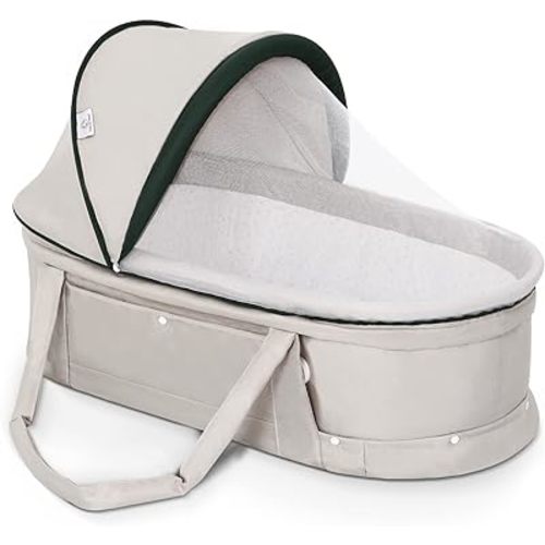 Holy Cat Travel Bassinet Portable Bassinet-Folding Baby Bassinet iin Bed Mini Travel Crib Infant Travel Bed with Mosquito Net and Canopy Lightweight Washable Foldable-Lightgrey