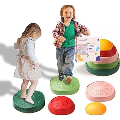 Stepping Stones for Kids,5pcs Non-Slip Plastic Balance River Stones for Promoting Children's Coordination Skills Sensory Toy