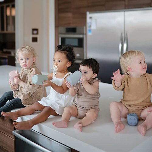 mushie Trainer Sippy Cup | Made in Denmark | Leak Resistant Twist-Off Lid & Handles | 6 Months + (Cloud)