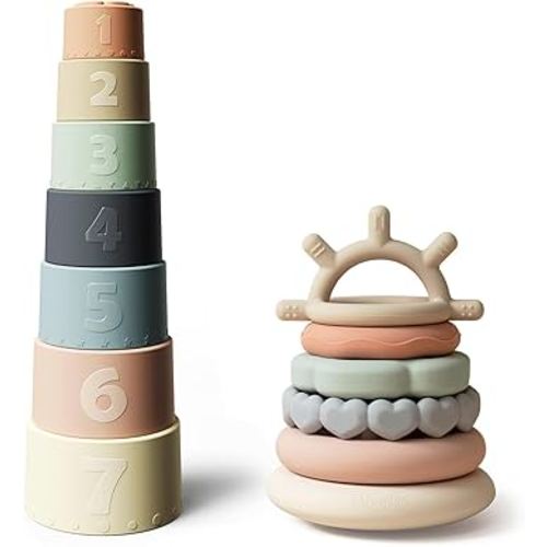 Moonkie Stacking Baby Toy, Eductional Soft Teething Toy with 7 Piece
