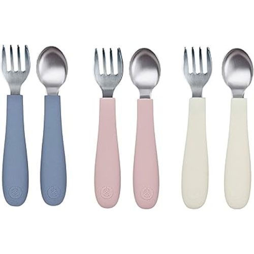 WeeSprout Toddler Utensils, 3 Forks & 3 Spoons, 18/8 Stainless Steel & Food Grade Silicone, Thick Easy-Grip Handles, Perfect Length For New Self Feeders, Gentle On Gums & Teeth, Dishwasher Safe