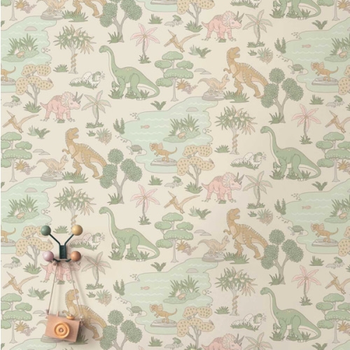 Pink/Sage Botanical Dinosaurs Wallpaper R10013 – Walls Republic US