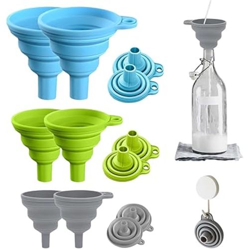 6 Pack Silicone Collapsible Funnel Set, 3 Sizes (E Set) - Funnels for Kitchen Use, Daily Cooking and Water, Kitchen Gadgets