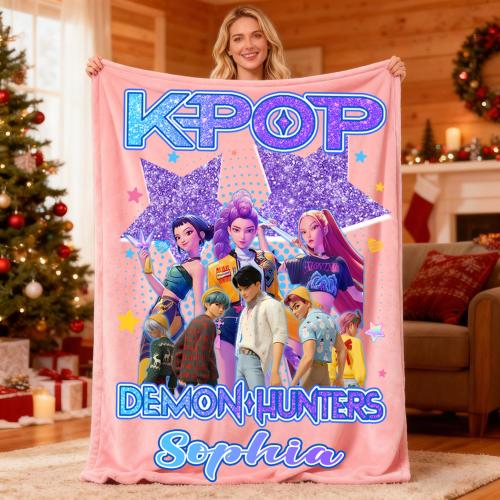 Personalized Huntrix Girls Blanket,Custom K-Pop Demon Hunter Ssjaboys Gift,Pink Blanket For Toddler,Cozy Christmas Kids Throw,Mira Zoey Rumi
