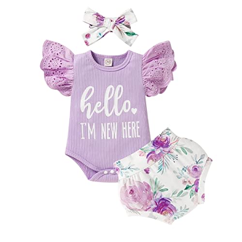 ZOELNIC Baby Girl Clothes, Newborn Summer Lace Ruffles Romper + Floral Shorts 3pcs Toddler Photoshoot 3pcs Outfits