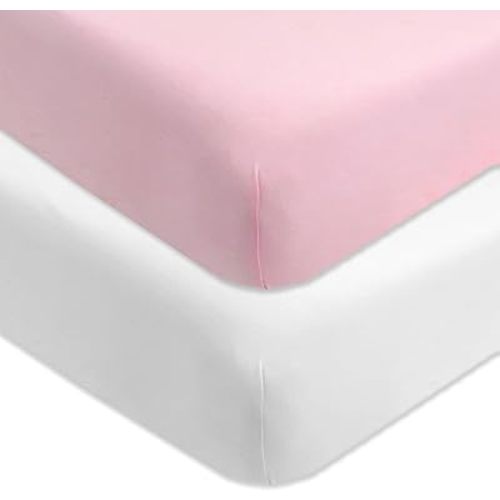 HonestBaby 2-Pack Organic Cotton Fitted Crib Sheets, Light Pink, One Size
