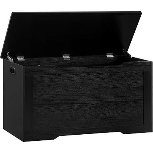 usikey 39.4” Storage Chest, Toy Chest, Toy Box with 2 Safety Hinges, Lift Top Wooden Storage Chest, Storage Bench, Supports 220 lb, for Living Room, Bedroom, Entryway, Black