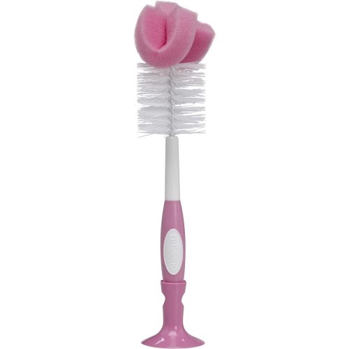 Dr. Brown's Reusable Sponge Baby Bottle Cleaning Brush with Suction Cup Stand, Scrubber and Nipple Cleaner, Pink 1-Pack