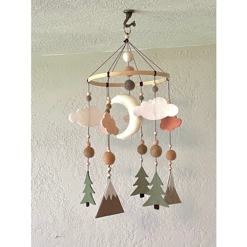 Basic felt woodland mobile; Forest blush and neutral nursery decor; girl mountain tree mobile