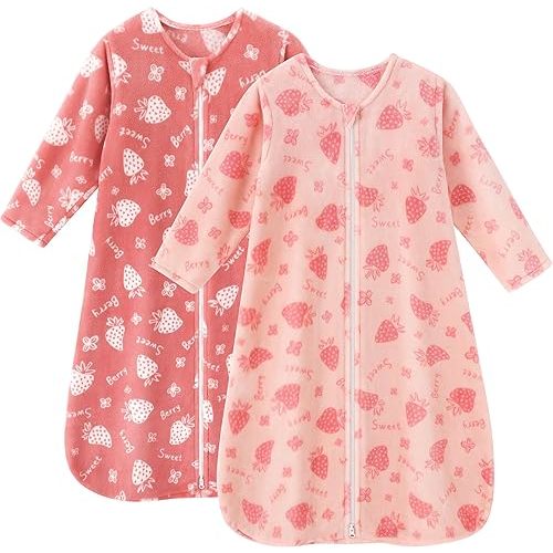 Fleece Baby Sleep Sack 0-6 Months Long Sleeve 2.0 Tog Baby Wearable Blanket with 2-Way Zipper Warm Sleeping Sack for Toddler Infant Newborn - Small Pink Strawberry