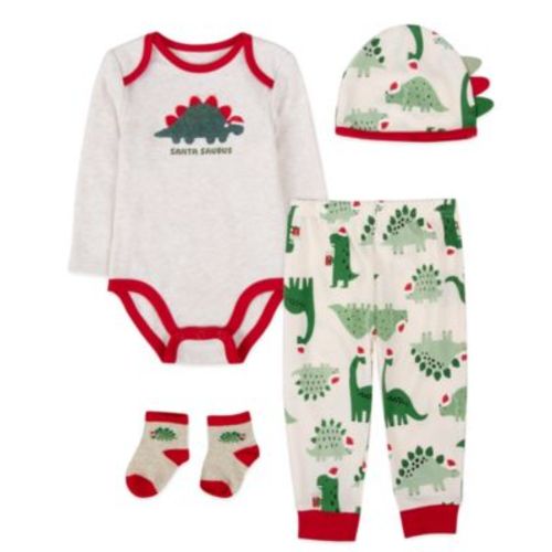 Baby Boys 4-Piece Santa Saurus Layette Set