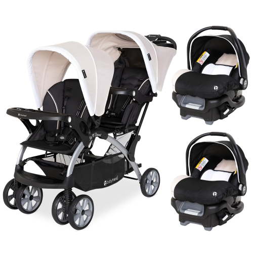 Baby Trend Double Stroller w/ Infant Car Seats, Sit N' Stand & Ally 35, Khaki, Combo
