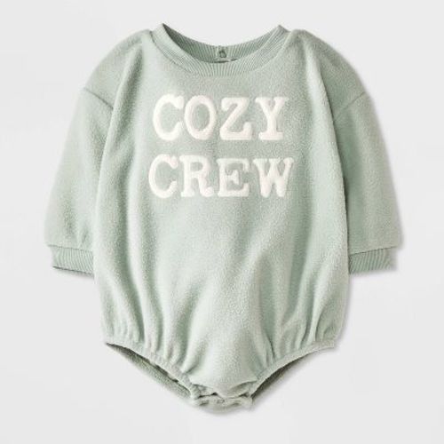 Grayson Mini Baby Cozy Crew Sweatshirt Bubble Romper - Green 6-9m