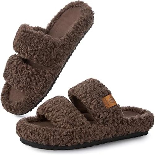 EverFoams Womens Fuzzy Open-toe Slippers Soft Comfy Memory Foam Indoor House Shoes
