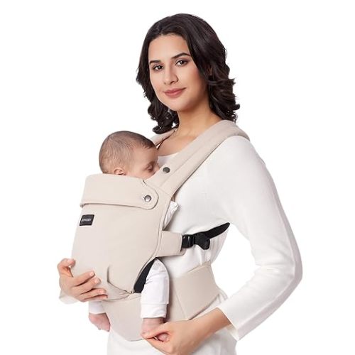 Momcozy Baby Carrier Newborn to Toddler - Ergonomic, Cozy and Lightweight Infant Carrier for 7-44lbs, Effortless to Put On, Ideal for Hands-Free Parenting, Enhanced Lumbar Support, Khaki - Cotton-Khaki