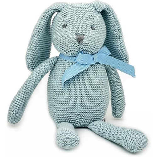 100% Organic Cotton Baby Toys Blue Bunny Rabbit Stuffed Animals for Newborn 7.1"