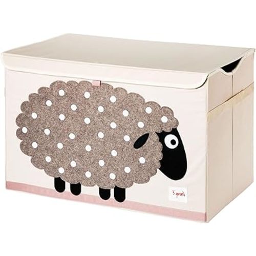 3 Sprouts Large Toy Chest for Kids with Lid and Handles - Collapsible Toy Storage Bin/Trunk/Box/Basket Organizer for Boys & Girls Playroom, Nursery, Sheep