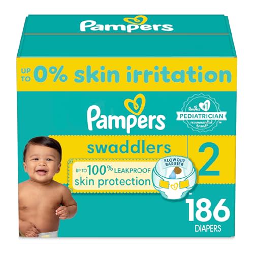 Pampers Swaddlers Diapers - Size 2, One Month Supply (186 Count), Ultra Soft Disposable Baby Diapers