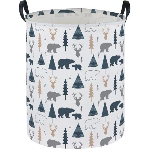 ESSME Kids Laundry Basket,Bear Hamper Collapsible Canvas Waterproof Storage Bin forBoys, Woodland Hamper,Gift Baskets(Bear)