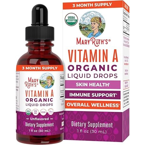 MaryRuth Organics USDA Organic Vitamin A Liquid Drops | 3 Month Supply | Immune Support, Eye Health, Skin Health for Ages 14+ | 750mcg per Serving | Sugar Free | Vegan | Non-GMO | Gluten Free | 1oz
