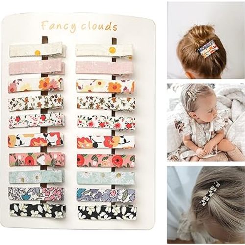 FANCY CLOUDS Hair Clips for Girls Women Toddler Baby,Assorted 20Pcs Flower Fabric Fully Lined Small Alligator Clips Hair Accessories for Teens Child Kids Gifts