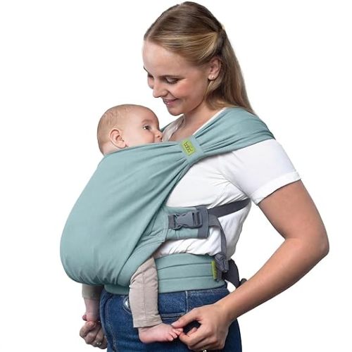 Boba Bliss Pre-Wrapped Baby Carrier with Buckle - Newborn to 7-35 lbs Light, Breathable & Easy to Adjust Hybrid Infant Sling & Toddler Carrier - Certified Hip-Healthy for 0-18 Months - Sea Mist
