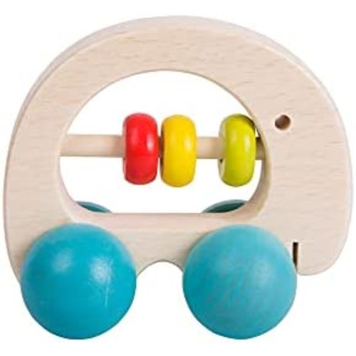 Classic World Wooden Rattle, Elephant Baby Rattle Wood Teether Grasping Toys Rings Push and Pull Toy