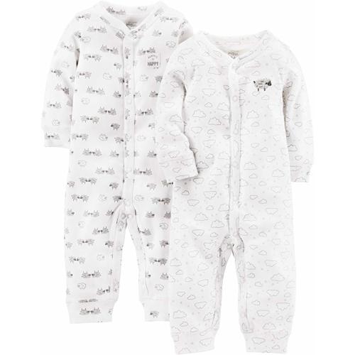 Simple Joys by Carter's baby-boys 2-Pack Neutral Cotton Footless Sleep and Play Footie - 0 - 3 Months - White/Lamb