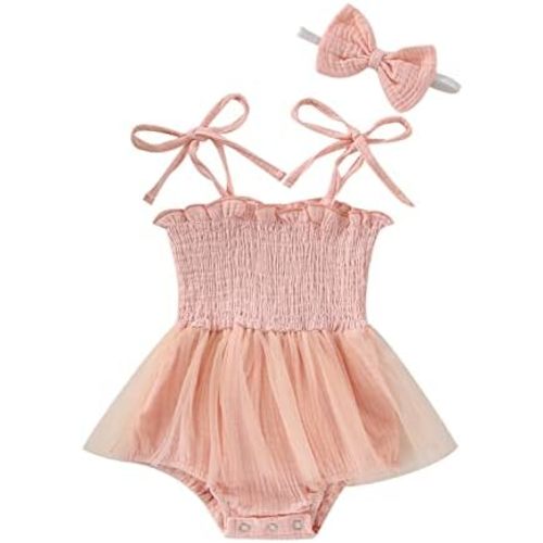 Newborn Baby Girl Bodysuit Sleeveless Halter Frill Romper One-piece Jumpsuit with Headband Summer Clothes Set