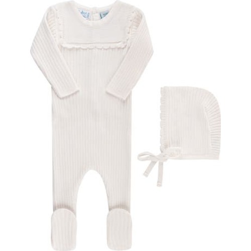 Ruffled Yoke Rib Footie & Bonnet Set, 0-3M