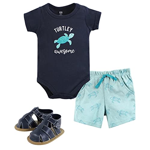 Hudson Baby Unisex Baby Cotton Bodysuit, Shorts and Shoe Set
