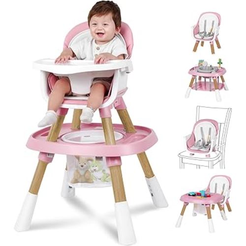 Baby High Chair, 15 in 1 Convertible High Chairs for Babies and Toddlers, Easy Clean High Chair for Baby, Babies Feeding Chair for 6-72 Months(Pink)