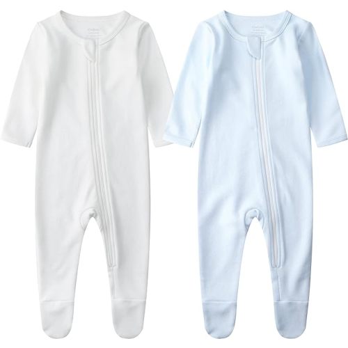 Owlivia Organic Cotton Baby Pajamas, Boys Girls Zip Front Sleep 'N Play Pjs, Footed Sleeper, Long Sleeve