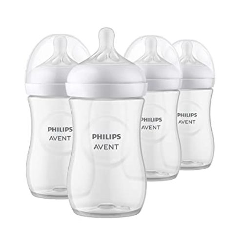 Philips AVENT Natural Baby Bottle with Natural Response Nipple, Clear, 9oz, 4pk, SCY903/04 - 4 Pack