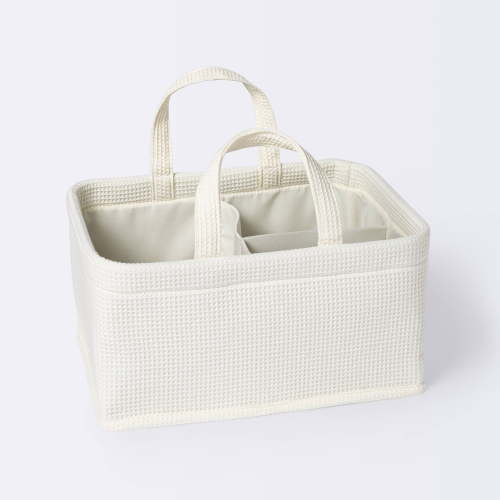 Waffle Weave Rectangular Diaper Caddy with Handles Cream