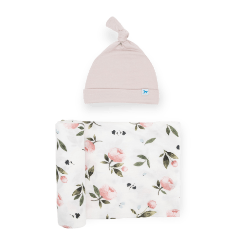 Stretch Knit Swaddle and Hat Set - Watercolor Rose