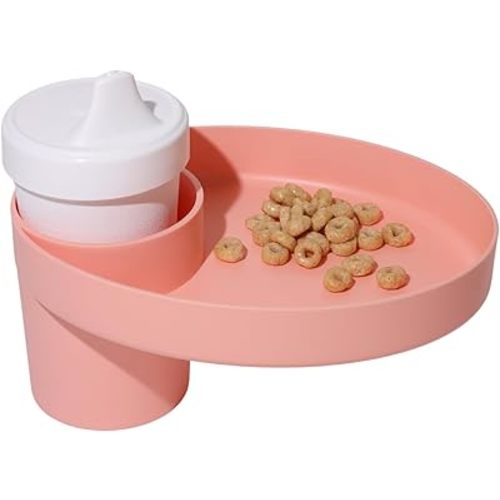 Travel Tray Oval USA Made Extend Your Current Cup Holder to Hold Your Cup Plus A Tray for Snacks, Toys and Accessories. Use in a Car Seat, Booster, Stroller, Golf Cart, Outdoor Chair, (Peach)